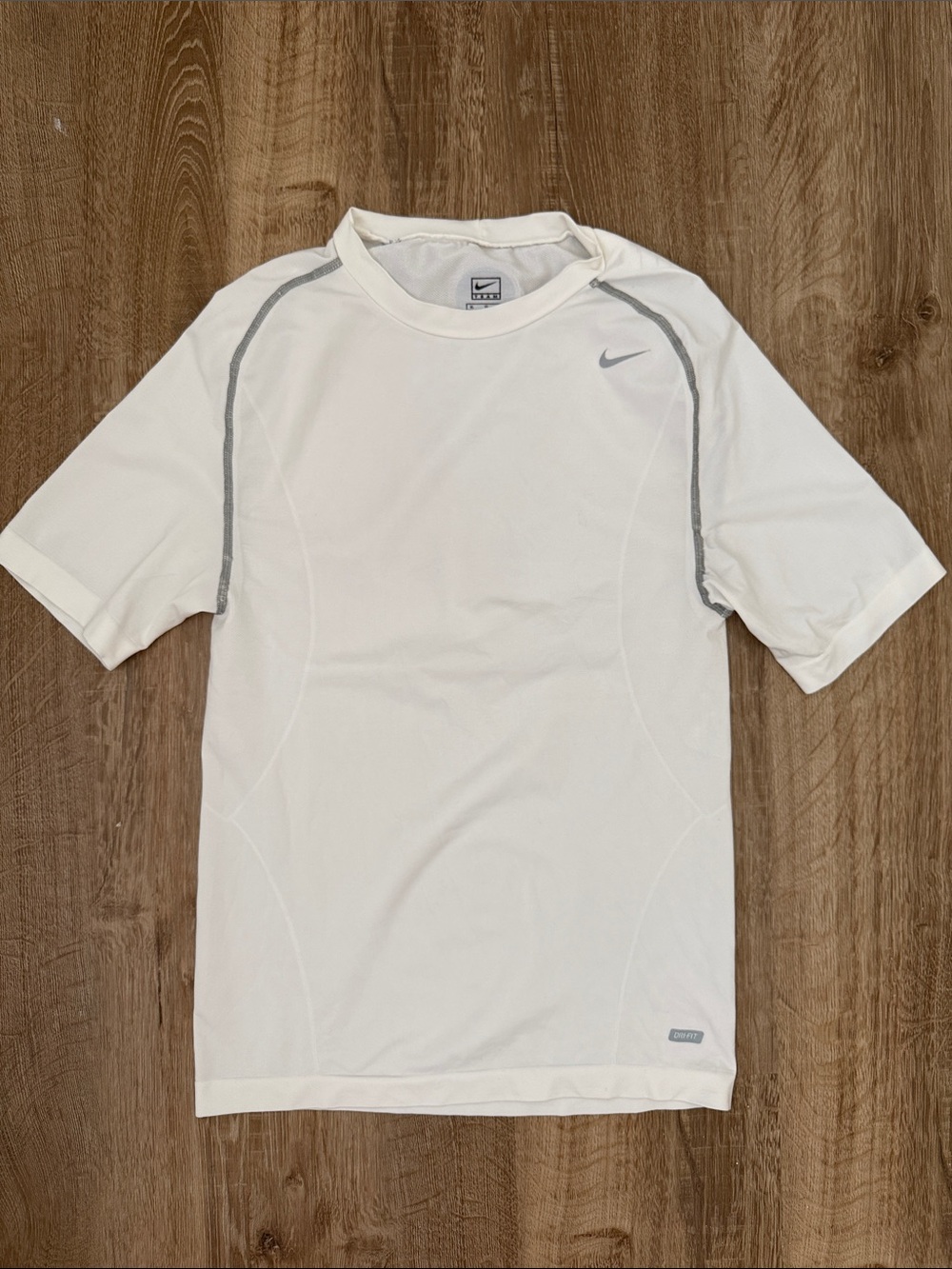 Nike White Athletic Dri-Fit Short Sleeve Tee with Gray Accents